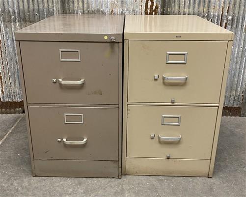Pair of 29" Vertical File Cabinets, Steelcase & Hon, Vintage Metal 2 Drawer File