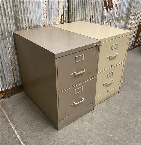 Pair of 29" Vertical File Cabinets, Steelcase & Hon, Vintage Metal 2 Drawer File