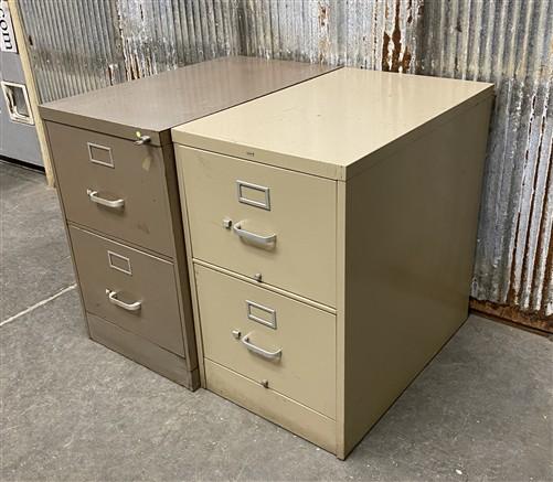 Pair of 29" Vertical File Cabinets, Steelcase & Hon, Vintage Metal 2 Drawer File