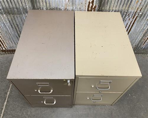 Pair of 29" Vertical File Cabinets, Steelcase & Hon, Vintage Metal 2 Drawer File