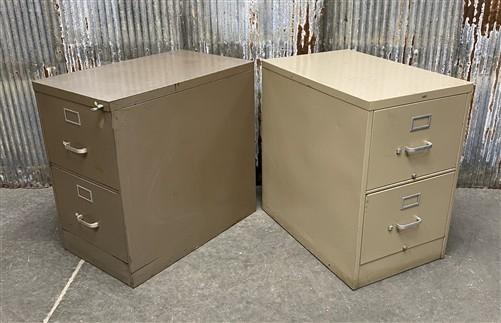 Pair of 29" Vertical File Cabinets, Steelcase & Hon, Vintage Metal 2 Drawer File