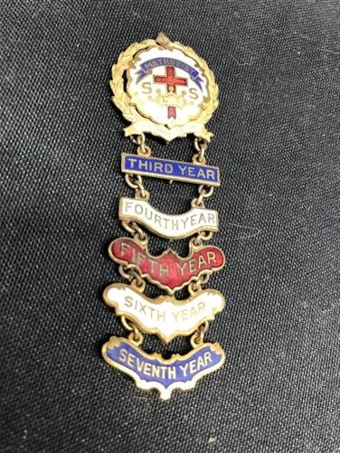 Pinback - Vintage Methodist Sunday School Seventh Year Enamel Attendance Pin by The Old Grainery (attendance, award, Chris...