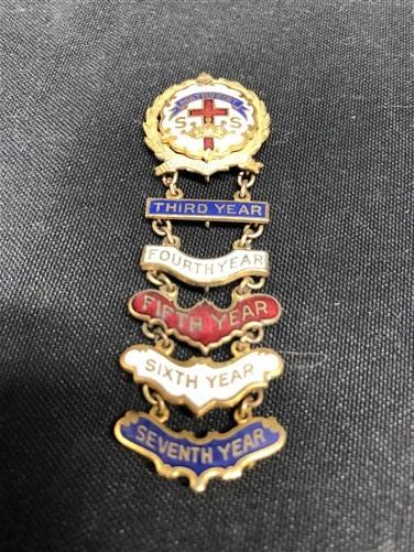 Pinback - Vintage Methodist Sunday School Seventh Year Enamel Attendance Pin by The Old Grainery (attendance, award, Chris...