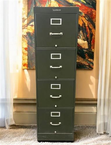 Shaw-Walker Filing Cabinet, Vintage Metal 4 Drawer Green File Cabinet Industrial