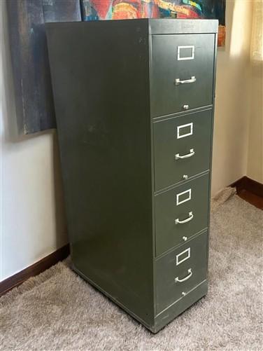 Shaw-Walker Filing Cabinet, Vintage Metal 4 Drawer Green File Cabinet Industrial