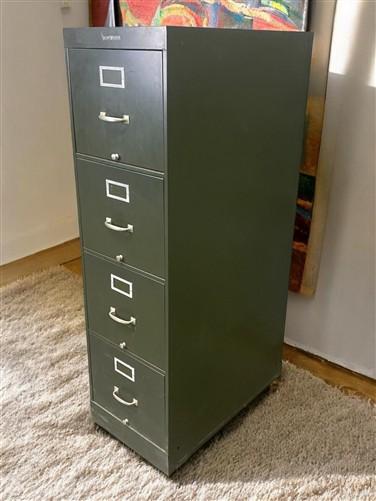 Shaw-Walker Filing Cabinet, Vintage Metal 4 Drawer Green File Cabinet Industrial