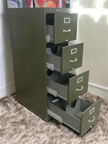 Shaw-Walker Filing Cabinet, Vintage Metal 4 Drawer Green File Cabinet Industrial