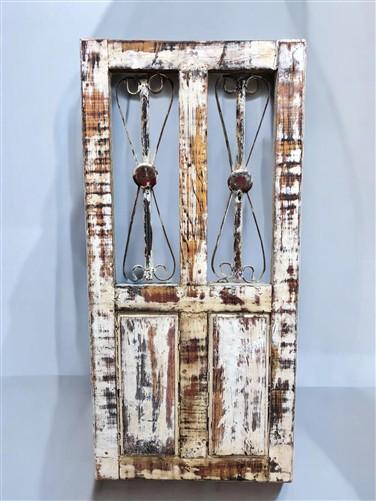 White Rectangular Metal Wood Window, Distressed Architectural Rustic Decor A