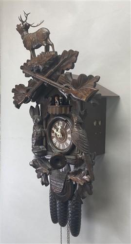Clock - German Cuckoo Clock, Vintage Black Forest Clock, Carved Wood Deer Hunter Clock by The Old Grainery (alpine decor,...