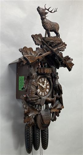 Clock - German Cuckoo Clock, Vintage Black Forest Clock, Carved Wood Deer Hunter Clock by The Old Grainery (alpine decor,...