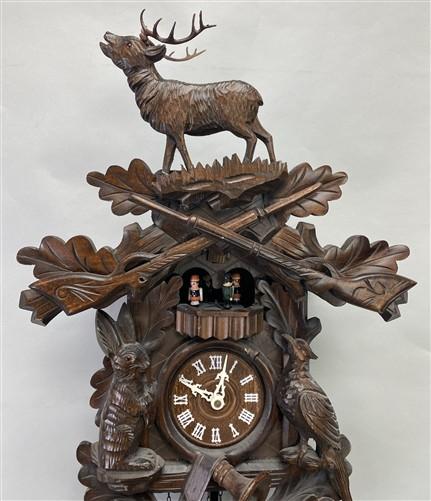 Clock - German Cuckoo Clock, Vintage Black Forest Clock, Carved Wood Deer Hunter Clock by The Old Grainery (alpine decor,...