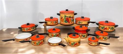 Cookware Set - 13 pc Holt Howard "Fruit Festival" Cookware Set, Vintage Enamel Cookware, MCM by The Old Grainery (1960s co...