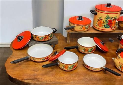 Cookware Set - 13 pc Holt Howard "Fruit Festival" Cookware Set, Vintage Enamel Cookware, MCM by The Old Grainery (1960s co...