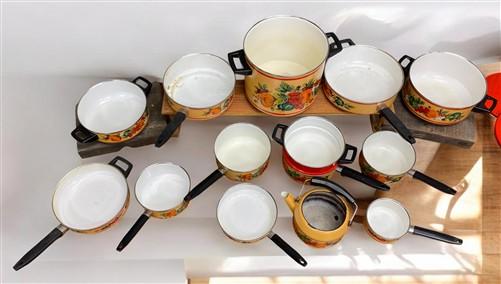 Cookware Set - 13 pc Holt Howard "Fruit Festival" Cookware Set, Vintage Enamel Cookware, MCM by The Old Grainery (1960s co...