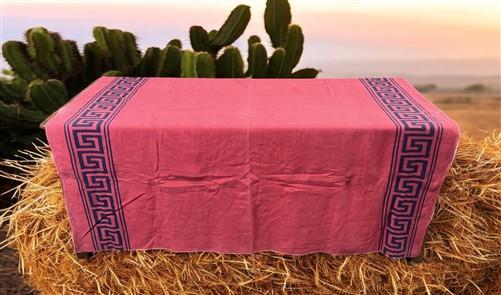 Mexican Wool Blanket w/ Greek Key Design, Vintage Southwestern Woven Textile