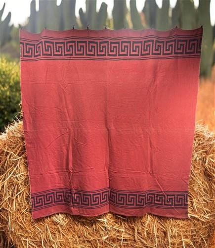Mexican Wool Blanket w/ Greek Key Design, Vintage Southwestern Woven Textile