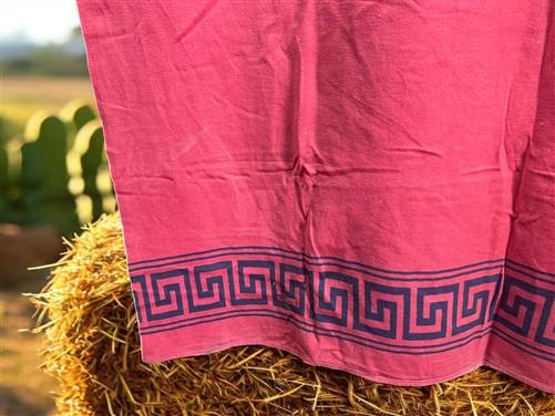 Mexican Wool Blanket w/ Greek Key Design, Vintage Southwestern Woven Textile