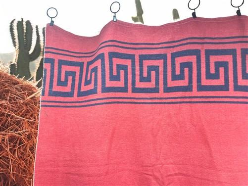 Mexican Wool Blanket w/ Greek Key Design, Vintage Southwestern Woven Textile
