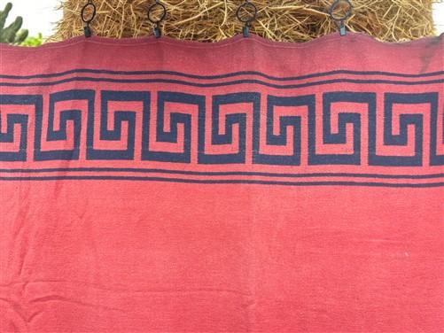 Mexican Wool Blanket w/ Greek Key Design, Vintage Southwestern Woven Textile