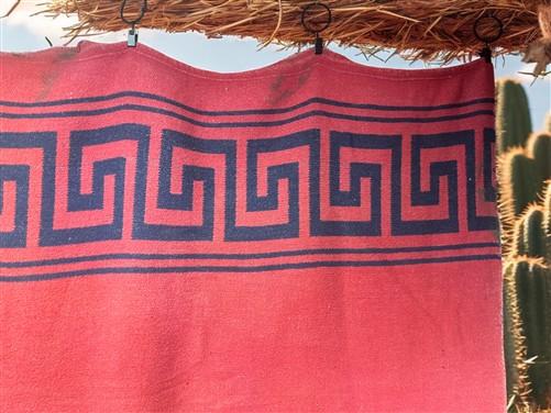 Mexican Wool Blanket w/ Greek Key Design, Vintage Southwestern Woven Textile