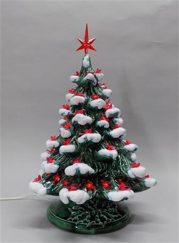 lighted table top christmas tree - Ceramic Light Up Christmas Tree, 16 Inch Flocked Green Red Birds Holiday Decor by The O...