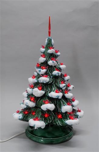 lighted table top christmas tree - Ceramic Light Up Christmas Tree, 16 Inch Flocked Green Red Birds Holiday Decor by The O...