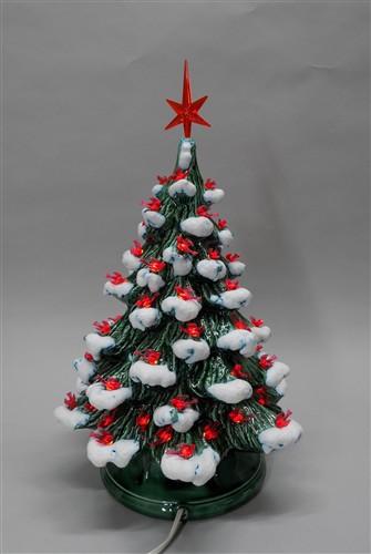 lighted table top christmas tree - Ceramic Light Up Christmas Tree, 16 Inch Flocked Green Red Birds Holiday Decor by The O...