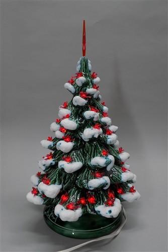 lighted table top christmas tree - Ceramic Light Up Christmas Tree, 16 Inch Flocked Green Red Birds Holiday Decor by The O...