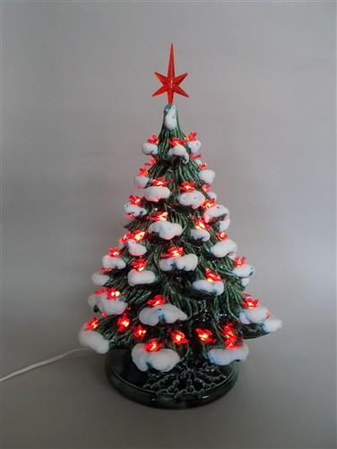 lighted table top christmas tree - Ceramic Light Up Christmas Tree, 16 Inch Flocked Green Red Birds Holiday Decor by The O...