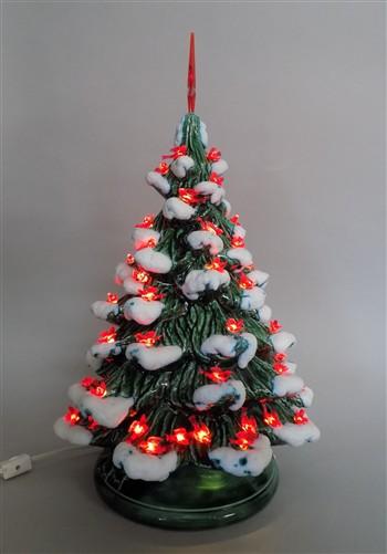 lighted table top christmas tree - Ceramic Light Up Christmas Tree, 16 Inch Flocked Green Red Birds Holiday Decor by The O...