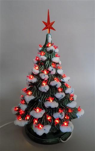 lighted table top christmas tree - Ceramic Light Up Christmas Tree, 16 Inch Flocked Green Red Birds Holiday Decor by The O...