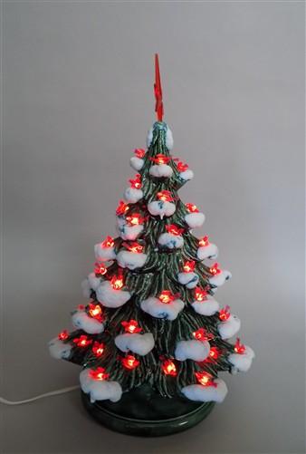 lighted table top christmas tree - Ceramic Light Up Christmas Tree, 16 Inch Flocked Green Red Birds Holiday Decor by The O...