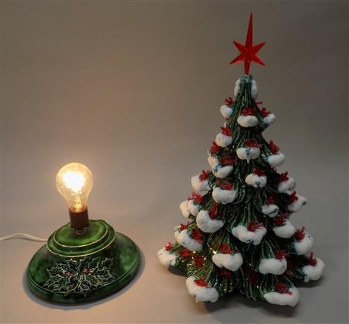 lighted table top christmas tree - Ceramic Light Up Christmas Tree, 16 Inch Flocked Green Red Birds Holiday Decor by The O...