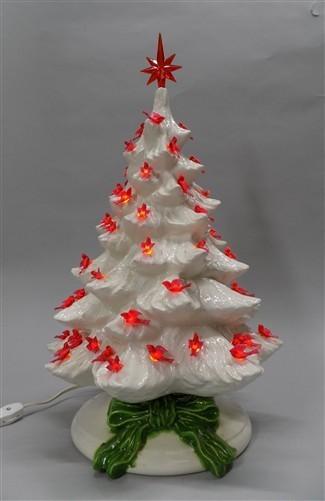 lighted table top christmas tree - Ceramic Light Up Christmas Tree, 16 Inch White w/ Red Birds Holiday Decor by The Old Gr...