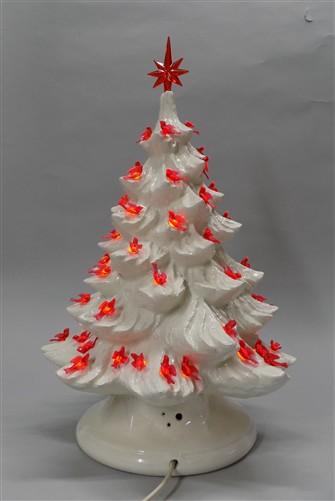lighted table top christmas tree - Ceramic Light Up Christmas Tree, 16 Inch White w/ Red Birds Holiday Decor by The Old Gr...