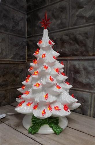 lighted table top christmas tree - Ceramic Light Up Christmas Tree, 16 Inch White w/ Red Birds Holiday Decor by The Old Gr...