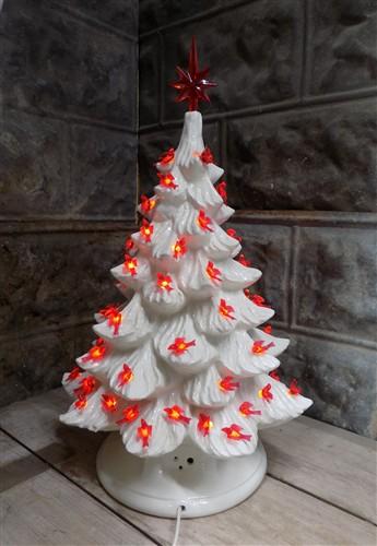 lighted table top christmas tree - Ceramic Light Up Christmas Tree, 16 Inch White w/ Red Birds Holiday Decor by The Old Gr...