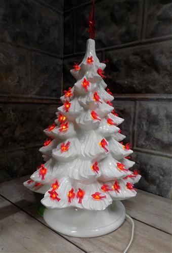 lighted table top christmas tree - Ceramic Light Up Christmas Tree, 16 Inch White w/ Red Birds Holiday Decor by The Old Gr...