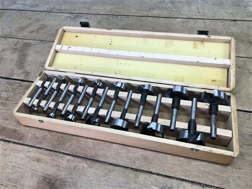 Router bits - Forstner Bit Set, 1/4"-2" Woodworking Router Bits by 1/8" in Original Wood Case by The Old Grainery (bit set...