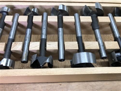 Router bits - Forstner Bit Set, 1/4"-2" Woodworking Router Bits by 1/8" in Original Wood Case by The Old Grainery (bit set...