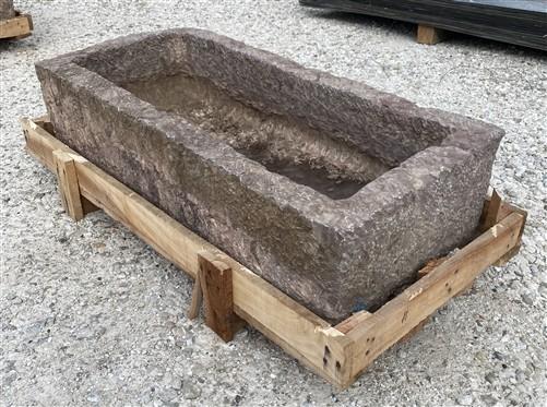 43" Carved Stone Trough, Planter Sink Garden Fountain Basin, Landscaping, B