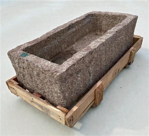 40.5" Carved Stone Trough, Planter Sink Garden Fountain Basin, Landscaping, C