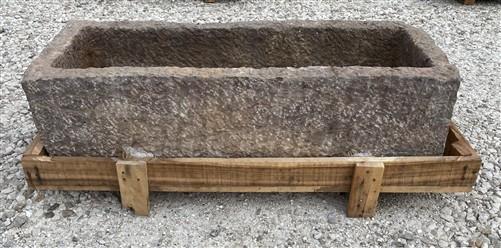 42.5" Carved Stone Trough, Planter Sink Garden Fountain Basin, Landscaping, D