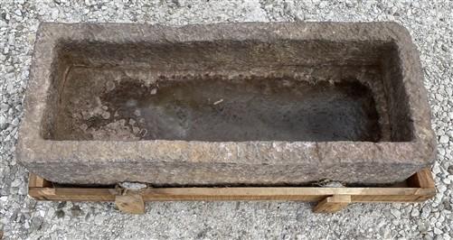 42.5" Carved Stone Trough, Planter Sink Garden Fountain Basin, Landscaping, D