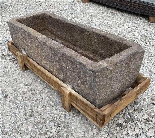 42.5" Carved Stone Trough, Planter Sink Garden Fountain Basin, Landscaping, D