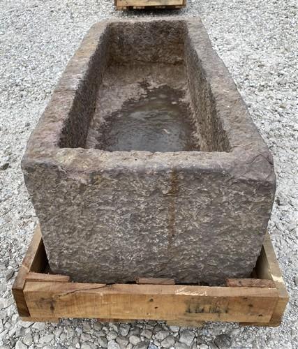 42.5" Carved Stone Trough, Planter Sink Garden Fountain Basin, Landscaping, D