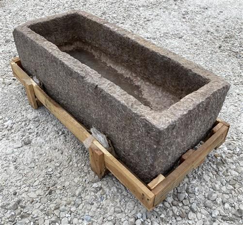 42.5" Carved Stone Trough, Planter Sink Garden Fountain Basin, Landscaping, D