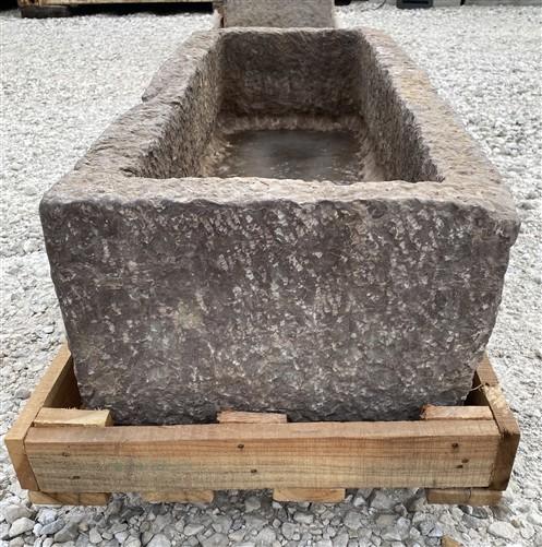 42.5" Carved Stone Trough, Planter Sink Garden Fountain Basin, Landscaping, D