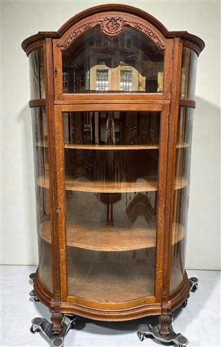 Curio Cabinet - Oak Curved Glass China Cabinet, Curio Cabinet,Display Case, Bow Front Carved Top by The Old Grainery (Book...