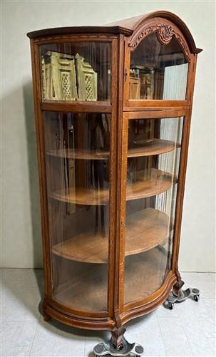 Curio Cabinet - Oak Curved Glass China Cabinet, Curio Cabinet,Display Case, Bow Front Carved Top by The Old Grainery (Book...